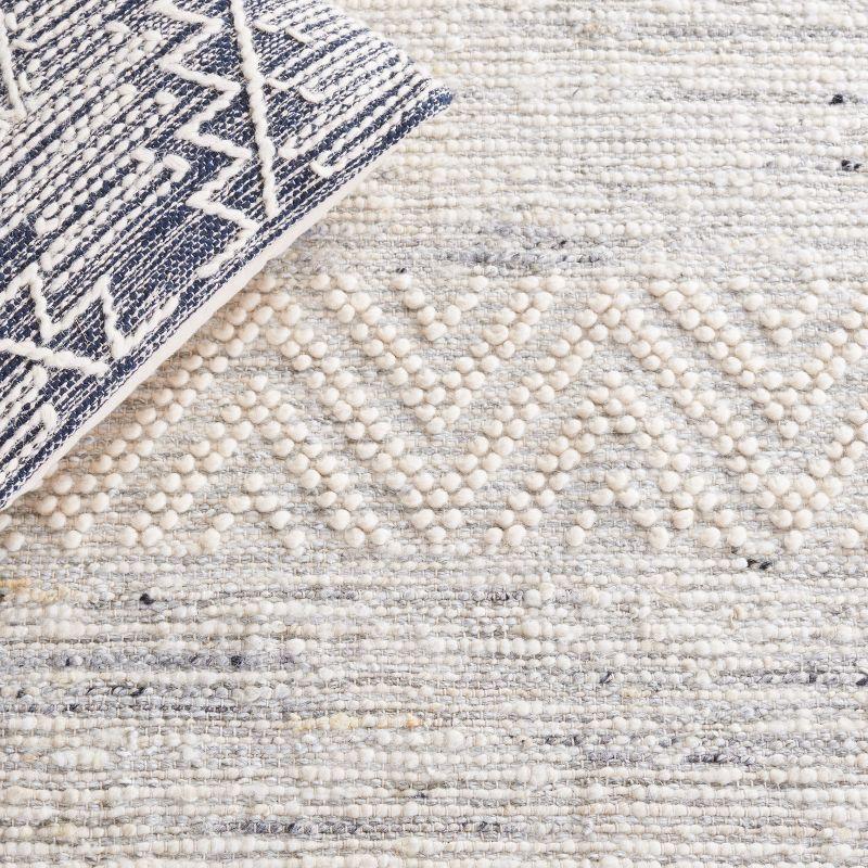 Gray Handwoven Wool Rectangular Area Rug with Fringe