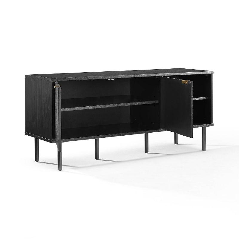 Crosley 54" Brody Record Storage Sideboard Black: Oak Wood Grain, Brass Handles, Cable Management