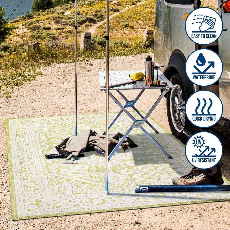 5' x 8' Sinjuri Medallion Textured Weave Indoor/Outdoor Area Rug, Green/Cream - JONATHAN Y
