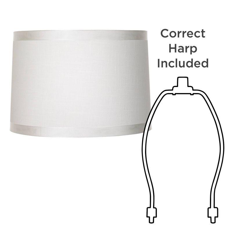 Springcrest White Fabric Medium Drum Lamp Shade 15" Top x 16" Bottom x 11" High (Spider) Replacement with Harp and Finial