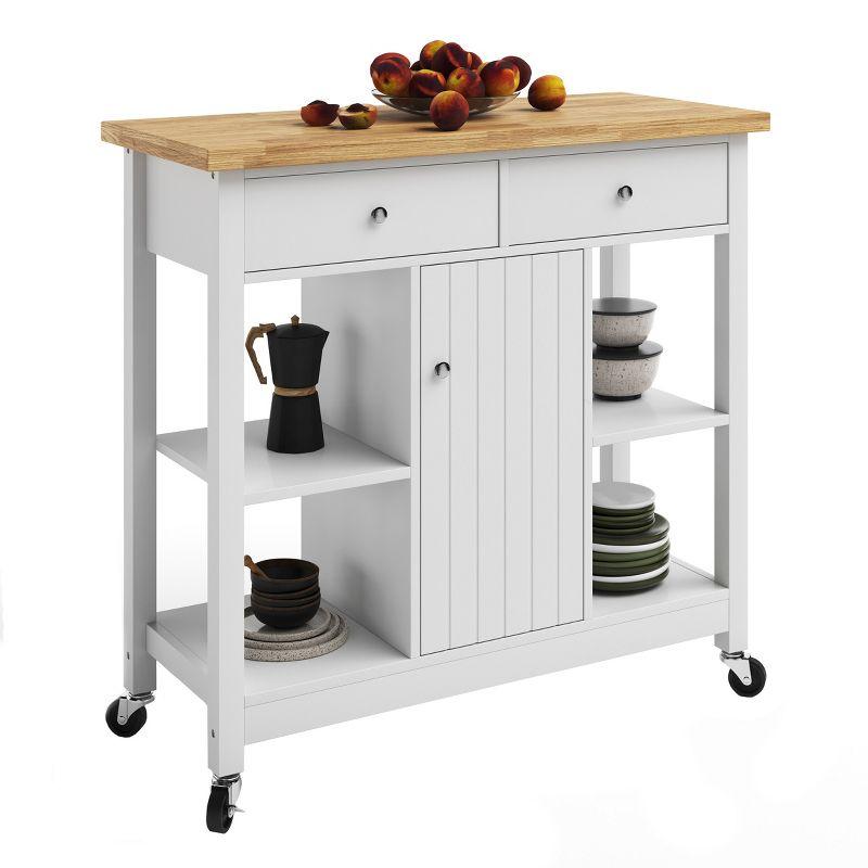 Kitchen Island with Drawers – Rolling Cart with Locking Casters – Use as Coffee Bar, Microwave Stand, or Shelves for Storage by Lavish Home (White)