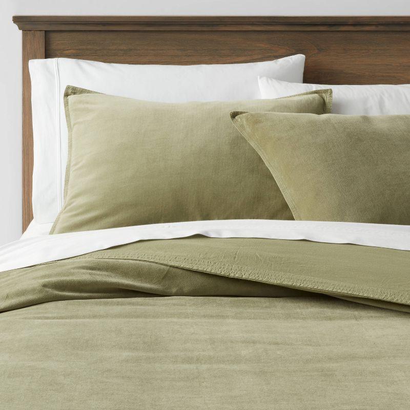 Full/Queen Cotton Velvet Duvet Cover and Sham Set Green - Threshold™: OEKO-TEX Certified, Machine Washable