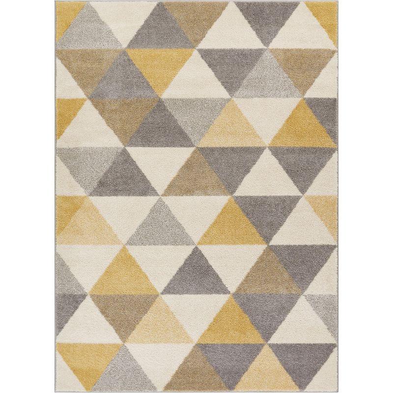 Gold and Gray Geometric Triangle Pattern Area Rug