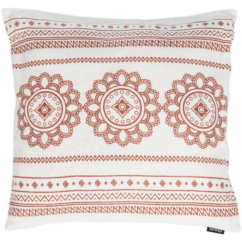 Zarra White Cotton Bohemian Geometric Floral Throw Pillow