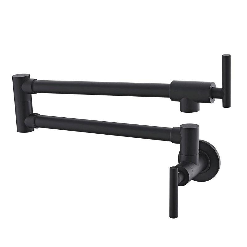 Matte Black Brass Wall-Mounted Pot Filler Faucet with Dual Joint Swing Arm