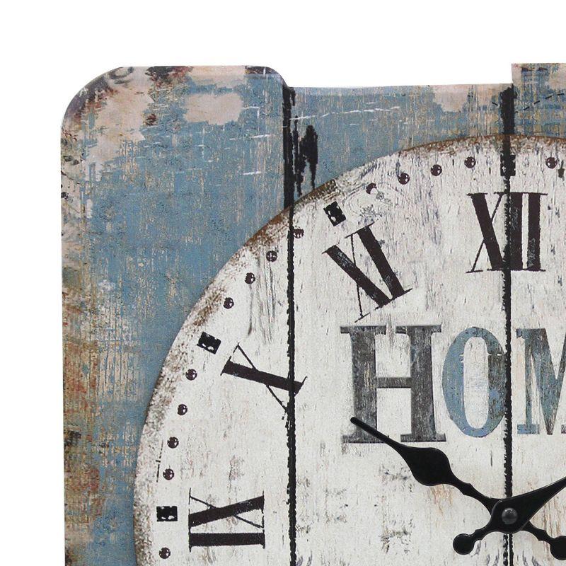 15.7" x 15.7" Decorative Farmhouse Wooden Wall Clock Blue/White - Stonebriar Collection: MDF Square Analog Indoor Timepiece