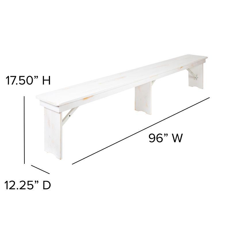 Flash Furniture HERCULES Series 8' x 12" Antique Rustic Solid White Pine Folding Farm Bench with 3 Legs