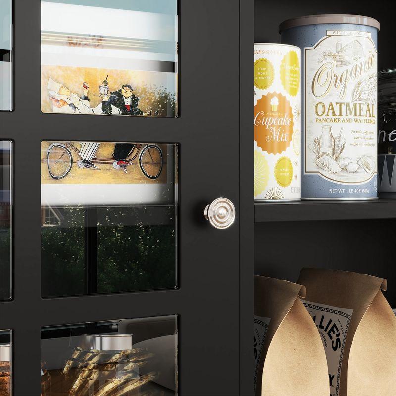 HOMCOM Kitchen Buffet with Hutch, Storage Pantry with 3 Cabinets, 2 Open Shelves and Large Countertop, Black