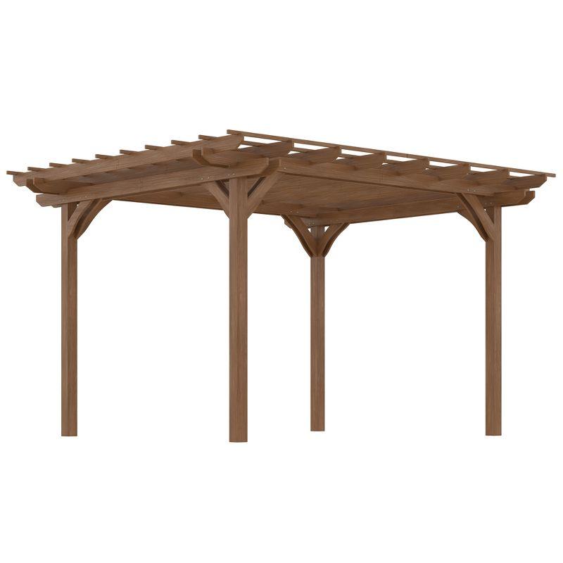 Outsunny 12' x 10' Wooden Pergola Grape Trellis, Outdoor Gazebo for Garden, Patio, Backyard, Deck, Brown