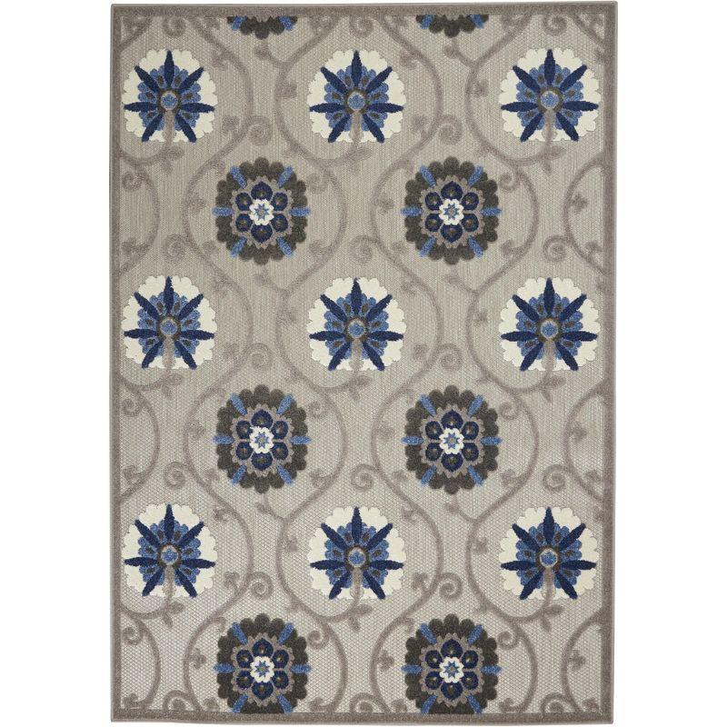 Nourison Aloha Contemporary Floral Flatweave High-Low Indoor Outdoor Area Rug Grey/Blue 3'6" x 5'6"