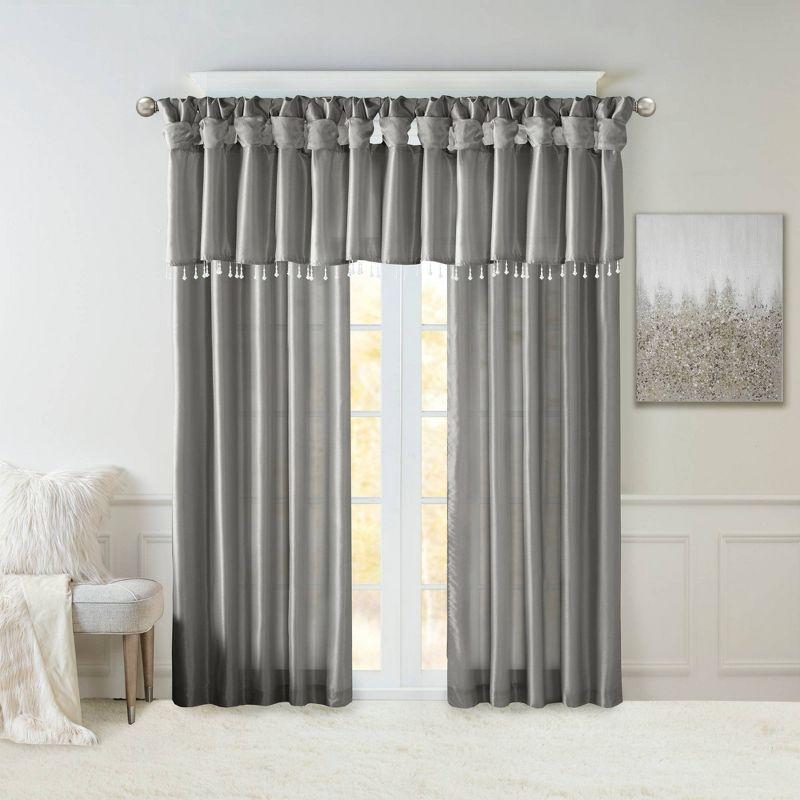 Charcoal Faux Silk Room-Darkening Tab Top Drapes