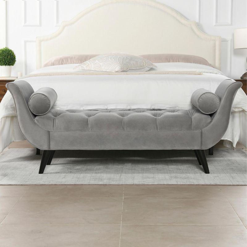 TiramisuBest Tufted Flared Arm Entryway Bench, Upholstered Long Accent Bench with Pillows, Solid Wood Legs,Gray, 64.5¡±