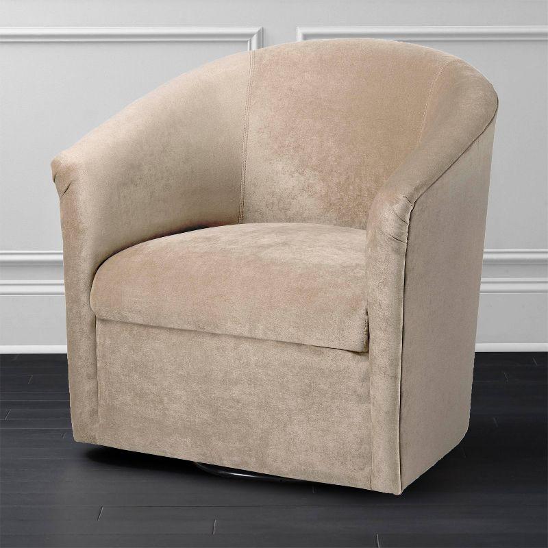 Elizabeth Beige Sand Microfiber Barrel Swivel Accent Chair