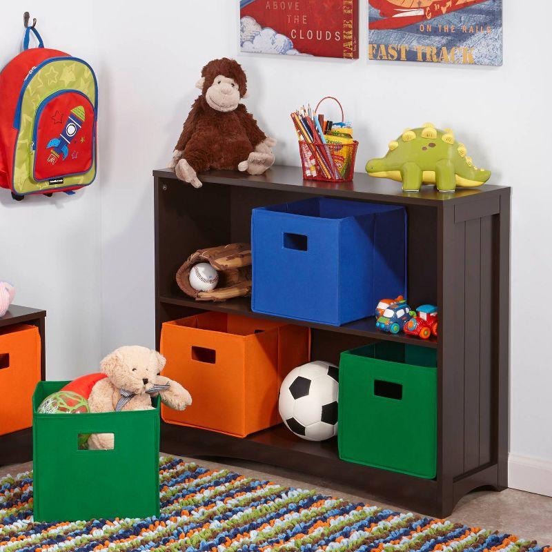 Espresso Beadboard-Inspired Kids' Horizontal Bookcase with Storage Cubes