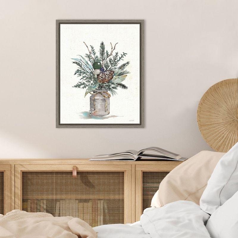 Amanti Art Seasonal Charm Greenery I (Christmas Vase) by Anne Tavoletti Canvas Wall Art Print Framed 16 x 20-in.