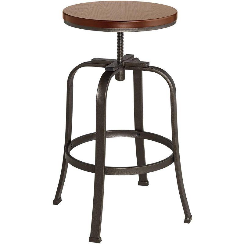 Elm Lane Radin Hammered Bronze Swivel Bar Stool Brown 29" High Industrial Adjustable Brown Seat with Footrest for Kitchen Counter Height Island Home