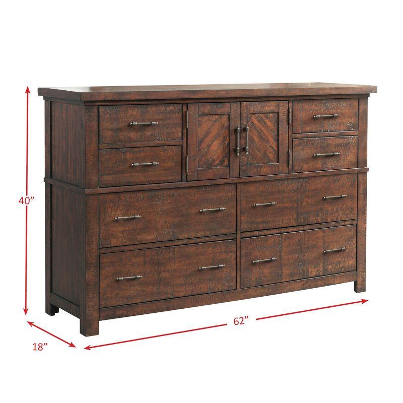 Dex Dresser Walnut Brown - Picket House Furnishings: 8-Drawer Bedroom Bureau with Cabinet, Rustic Finish