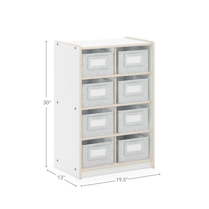 White Wooden Kids' 8-Cubby Storage Organizer with Fabric Bins