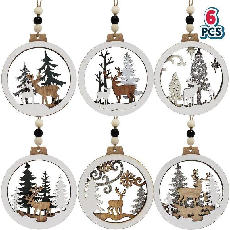 JOYFY 6pcs Christmas Hanging Ornaments Xmas Wooden Hanging Reindeer Ornament for Christmas Tree