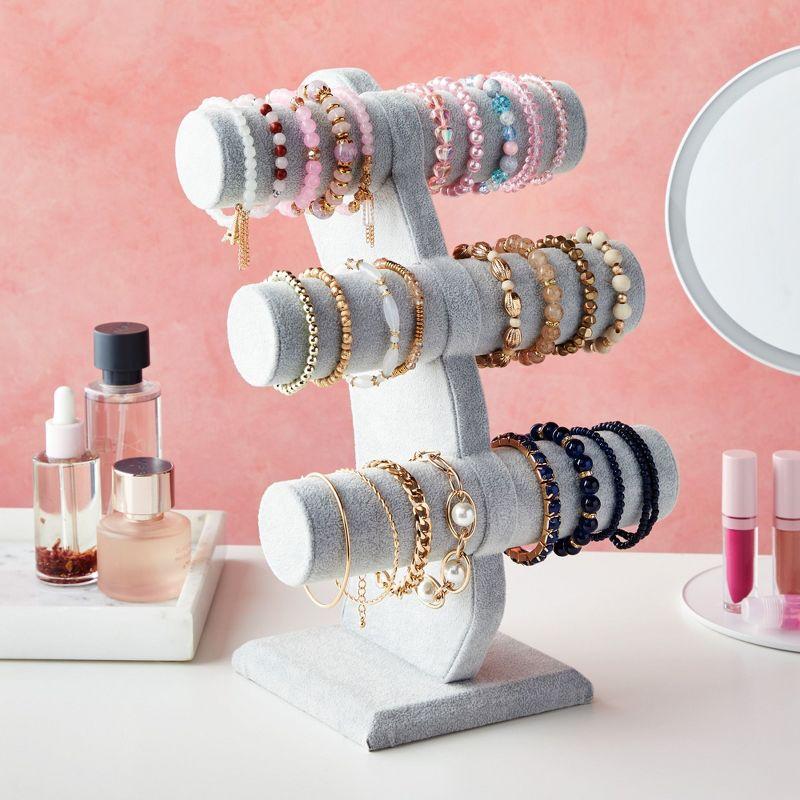 Juvale Velvet 3-Tier Jewelry Holder for Necklaces and Bracelets - Organizer Tower and Display for Selling (Gray)