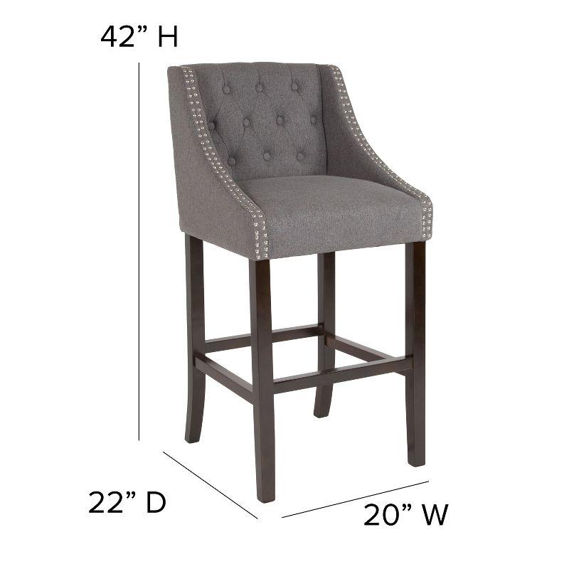 Merrick Lane Upholstered Barstool 30" High Transitional Tufted Walnut Barstool with Accent Nail Trim in Dark Gray Fabric