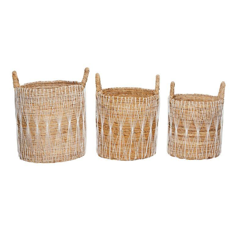 Handmade Bohemian Wicker Basket With Handles - Set of 3