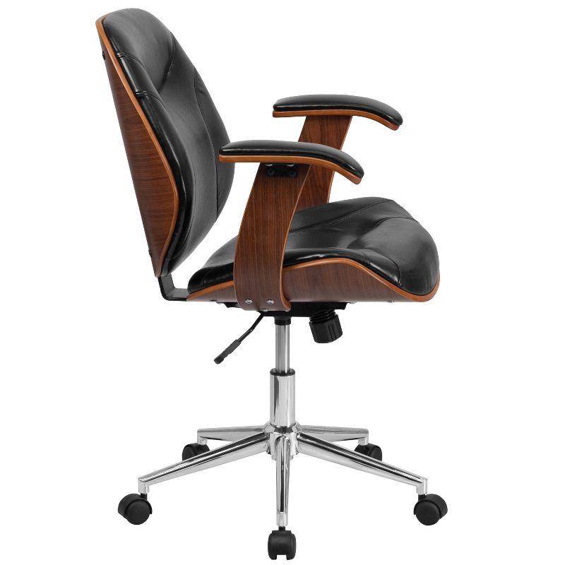 Merrick Lane Mid-Back Ergonomic Office Chair Executive Swivel Bentwood Frame Desk Chair in Black Faux Leather