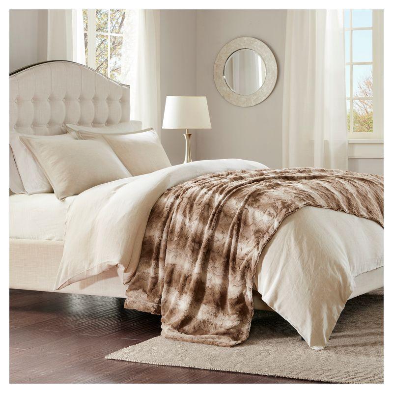 80"x96" Marselle Faux Fur Oversized Bed Throw Blanket Tan