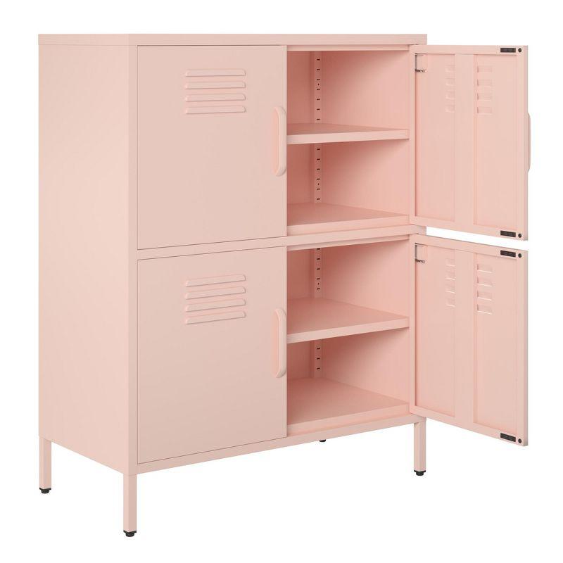 RealRooms Shadwick 4 Door Metal Locker Style Accent Storage Cabinet, Pale Pink