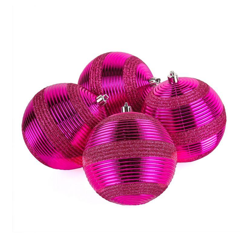 National Tree Company First Traditions Christmas Tree Ornaments, Hot Pink with Glitter Stripes, Set of 4