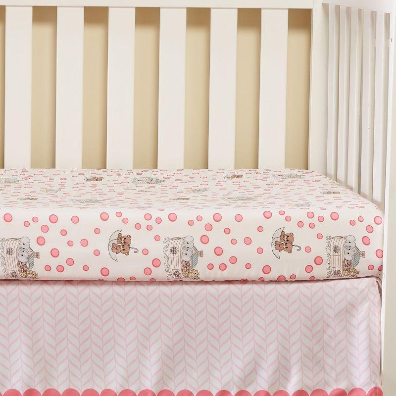 Everyday Kids Noah’s Ark 4-Piece Crib Bedding Set for Girls – Includes Quilt, Fitted Sheet, Dust Ruffle & Diaper Stacker with Animal Prints