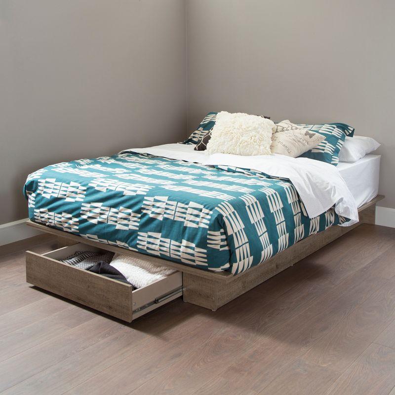 Queen Holland Platform Bed with Drawer Weathered Oak - South Shore