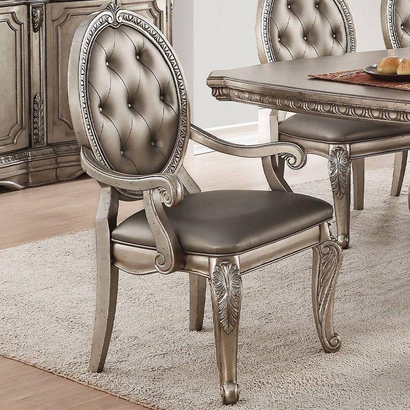 Set of 2 24" Northville PU Dining Chairs Antique Silver - Acme Furniture: Queen Anne Style, Tufted Back