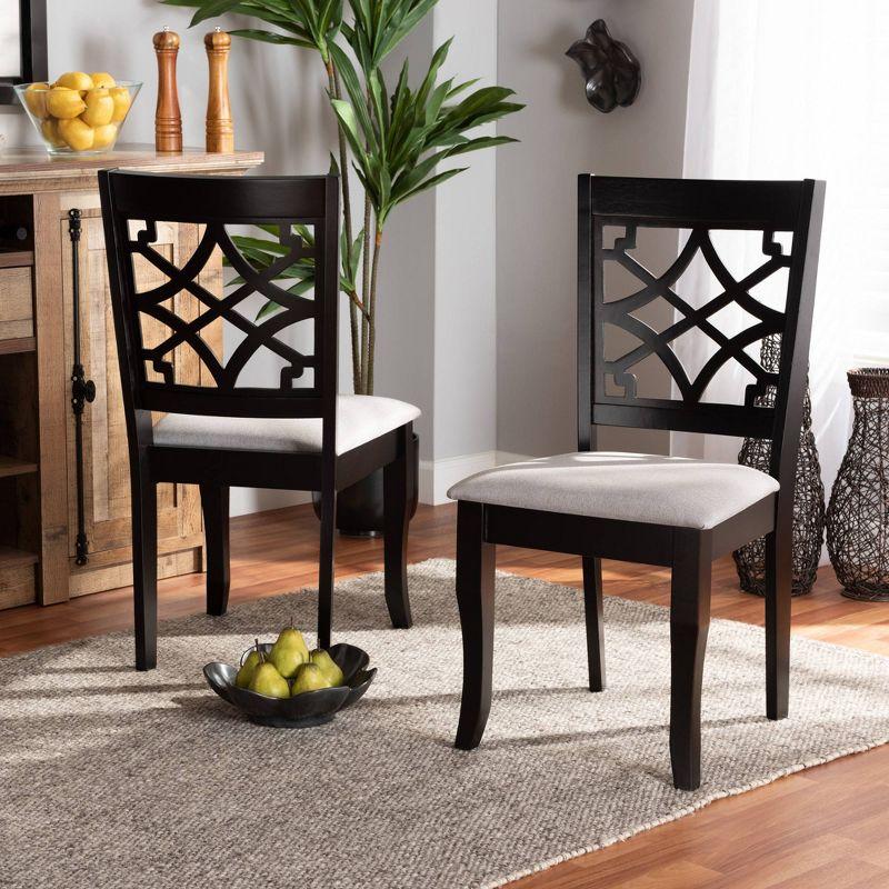 Set of 2 Mael Dining Chair Gray/Dark Brown - Baxton Studio: Elegant Cut-Out Back, Foam-Padded, Saber Legs