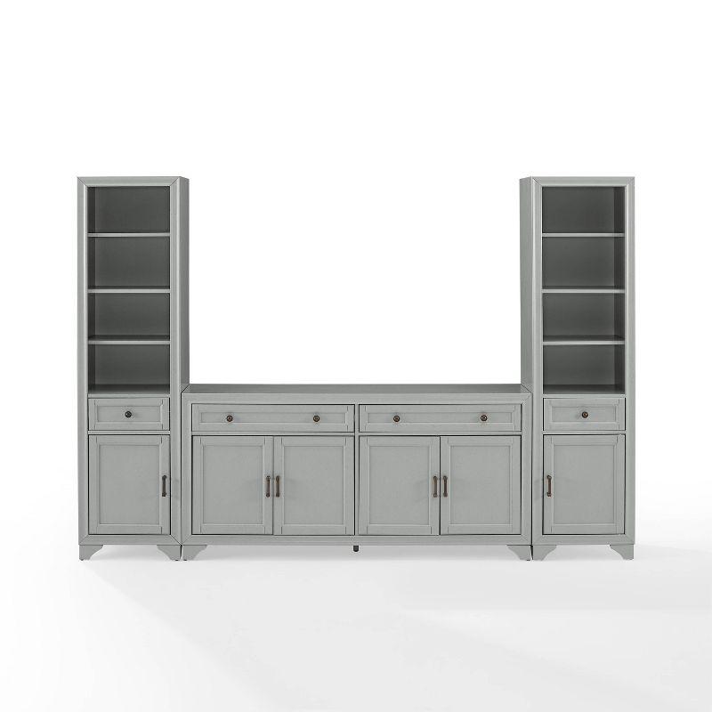 3pc Tara Sideboard and Bookcase Set Distressed Gray - Crosley