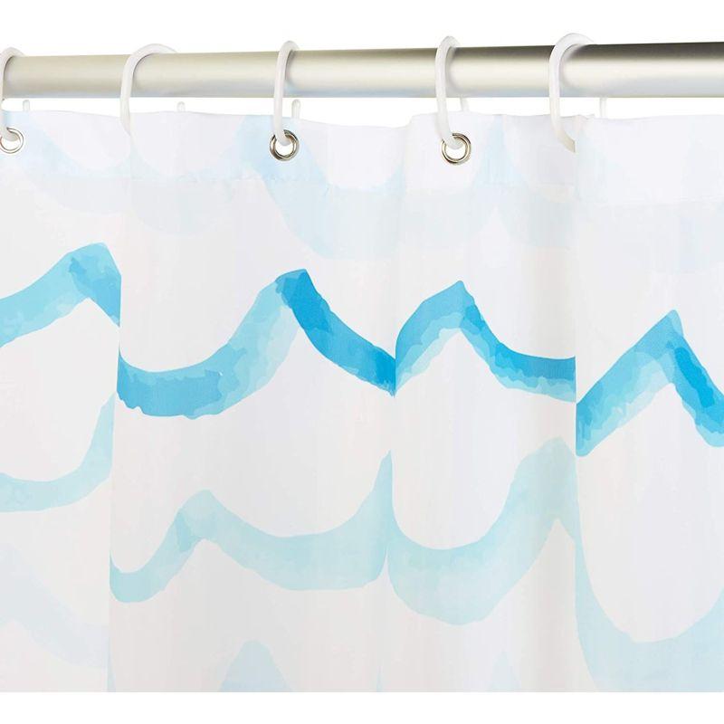 Okuna Outpost Blue Waves Bath Shower Curtain Set Polyester with 12 Hooks for Nautical Beach Bathroom Decor 71"x70"