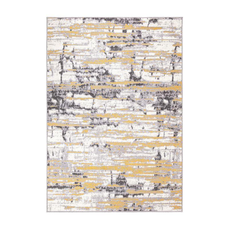 Reversible Vintage Abstract 5' x 7' Yellow Synthetic Area Rug