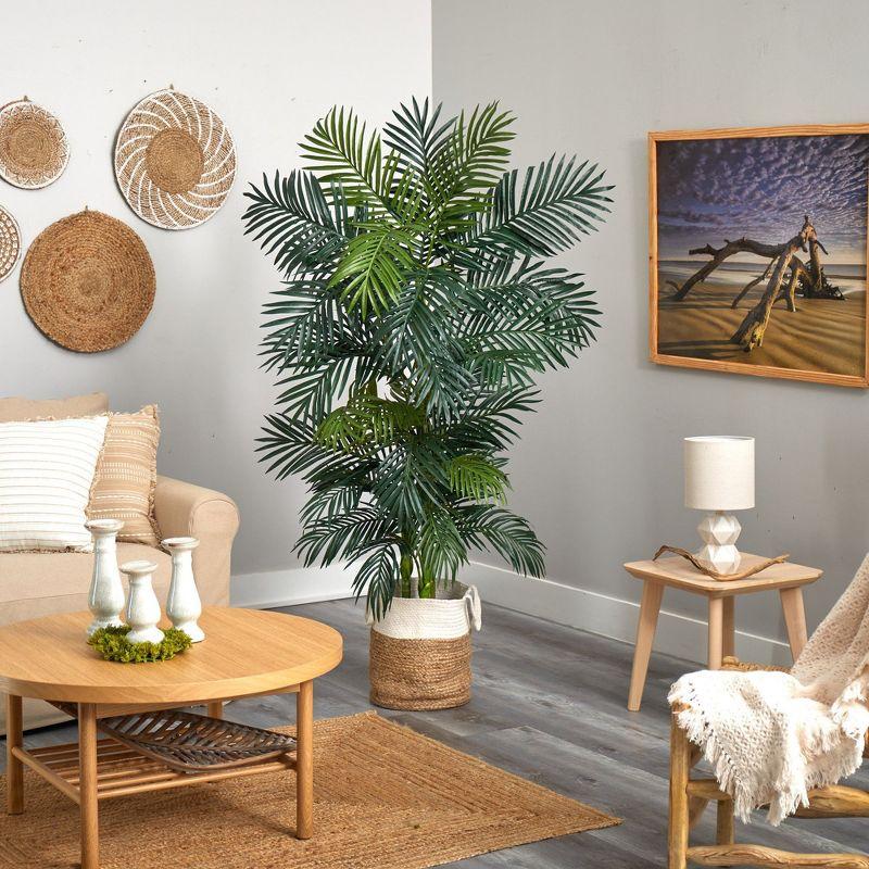 Nearly Natural 6.5-ft Golden Cane Artificial Palm Tree in Handmade Natural Jute and Cotton Planter