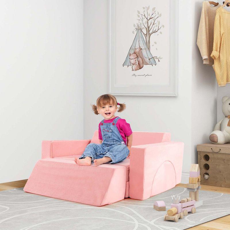 Costway Kids Modular Play Sofa 8 PCS with Detachable Cover for Playroom & Bedroom Indoor Pink