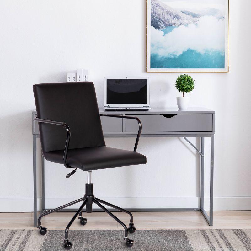 Contemporary Gray Wood Writing Desk with Drawer and Metal Base