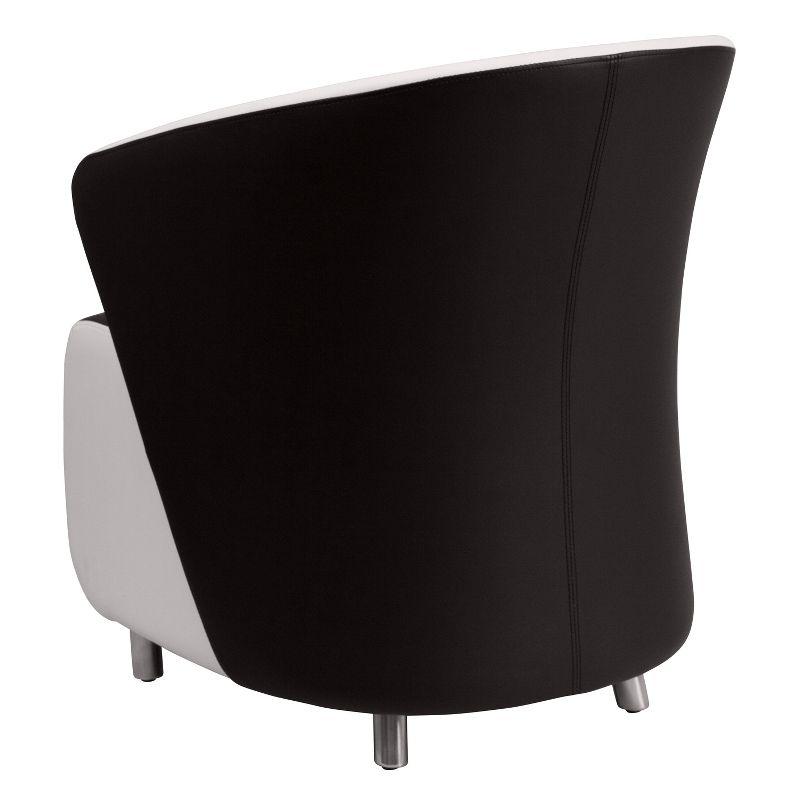 Modern Black LeatherSoft Barrel Lounge Chair with Metal Accents