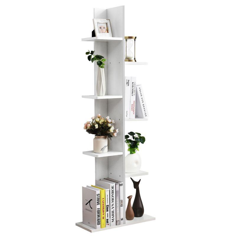 Modern White Zig-Zag 7-Tier Wooden Display Bookcase for Kids