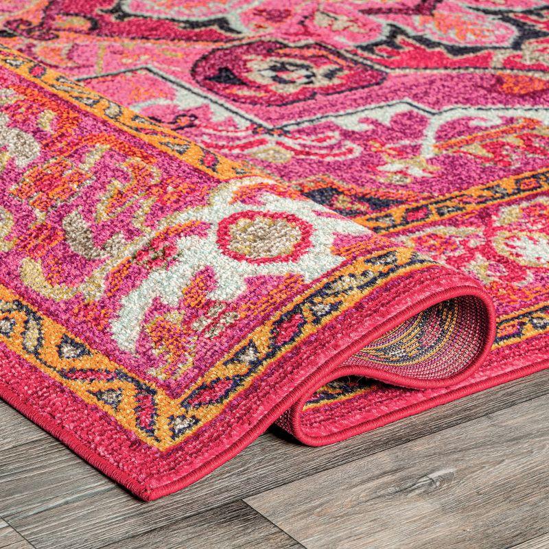 Rosie Pink Round Synthetic Bohemian Area Rug - 4' Diameter