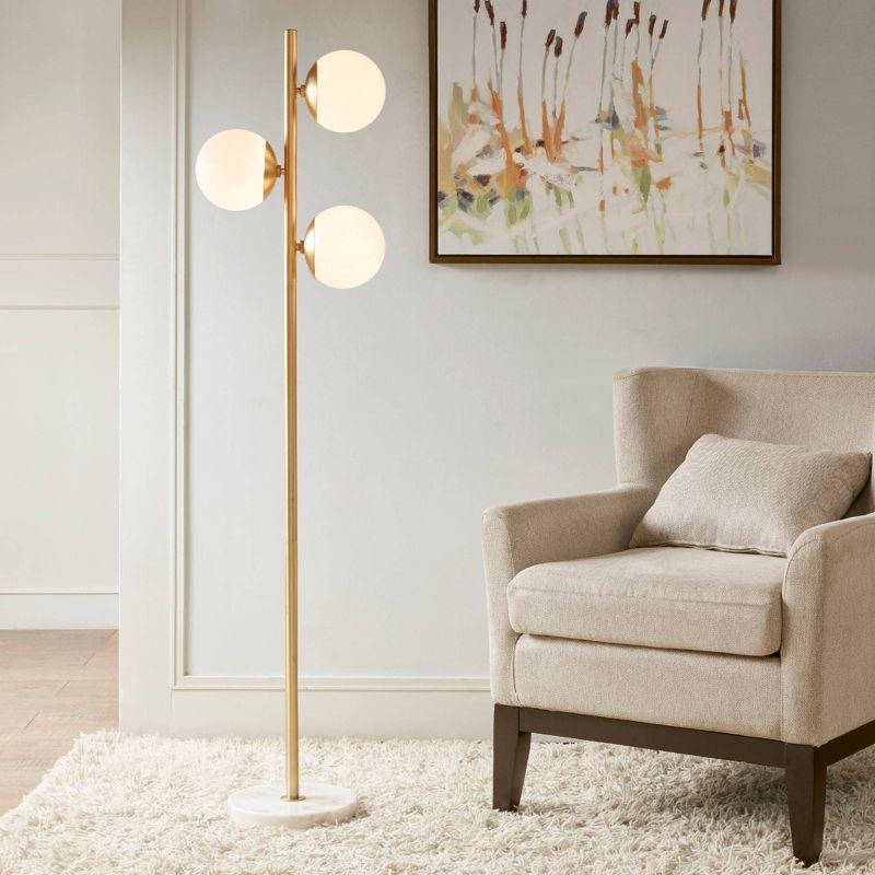 Holloway Floor Lamp (Includes LED Light Bulb) White/Gold: Ink+Ivy 3-Globe Marble Base, No Assembly Required