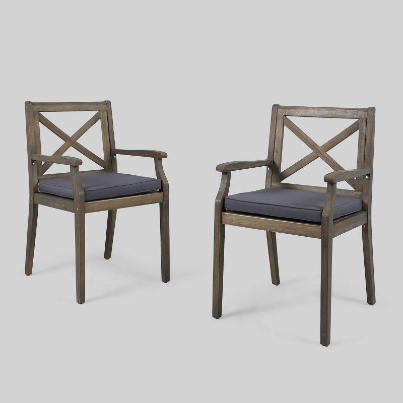 Gracie Oaks Outdoor Acacia Wood Patio Armchair,for Backyard, Poolside, Garden (Set of 2)