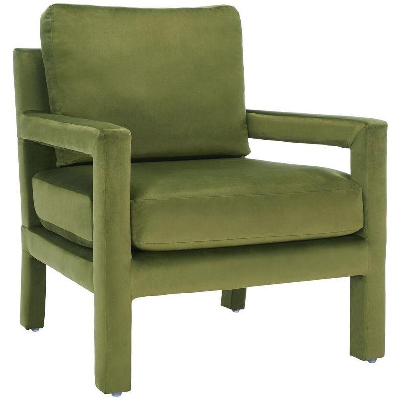 Olive Green Velvet and Wood Accent Chair