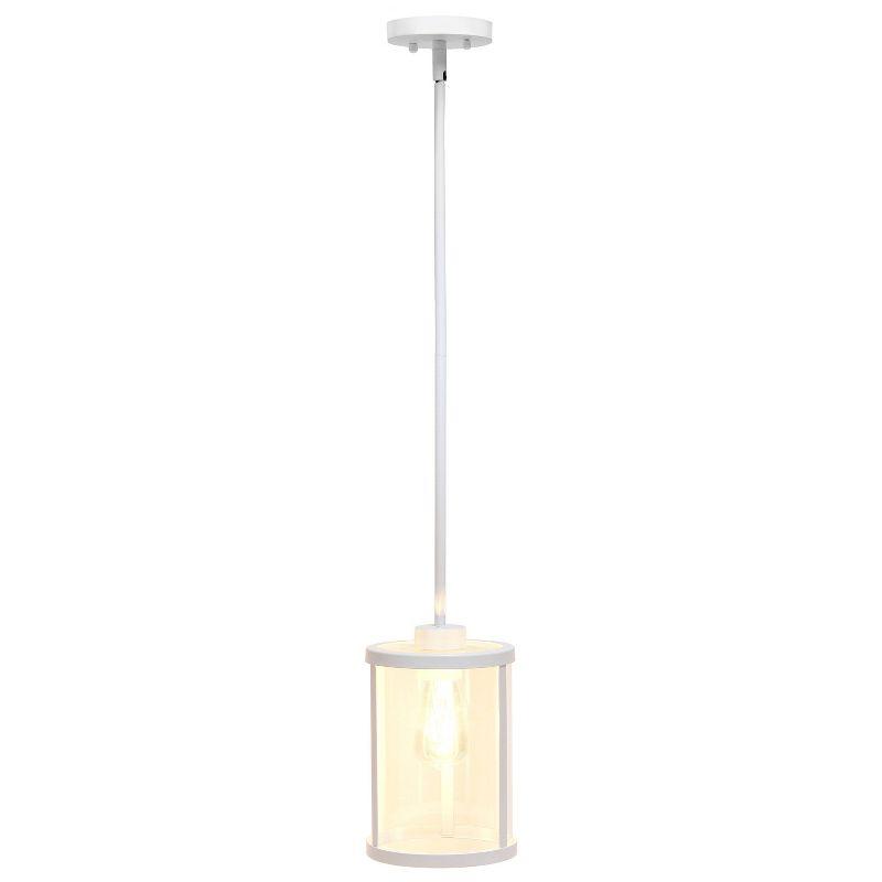 1-Light 9.25" Modern Farmhouse Adjustable Hanging Cylindrical Clear Glass Pendant Fixture with Metal Accent White - Lalia Home: UL Listed