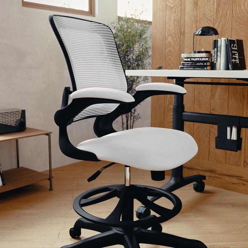 Flash Furniture Mid-Back Mesh Ergonomic Drafting Chair with Adjustable Foot Ring and Flip-Up Arms