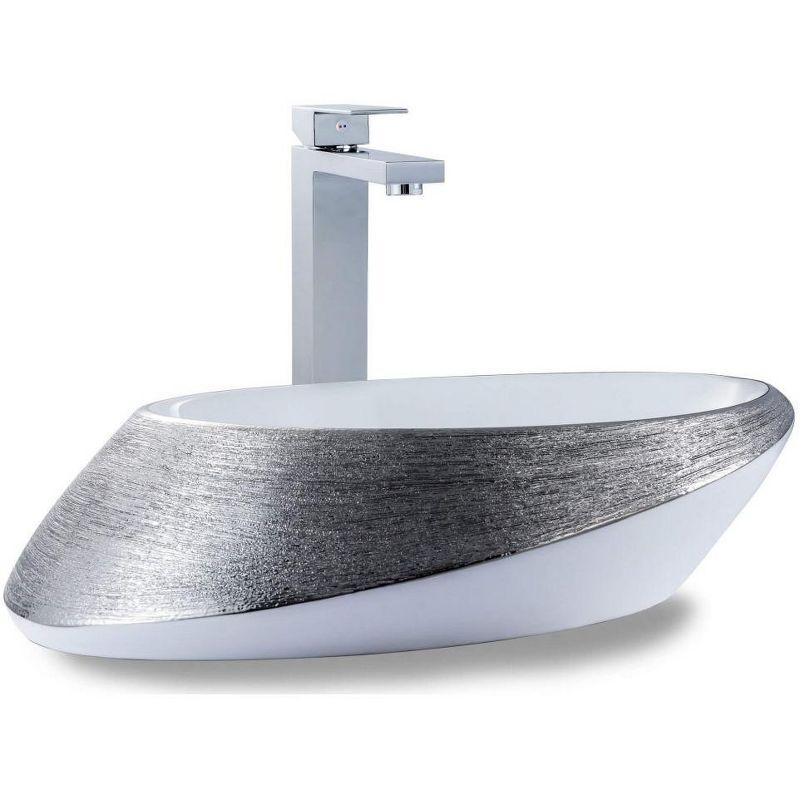 Elegant Ceramic Oval Above-Counter Vessel Sink in Brushed Silver