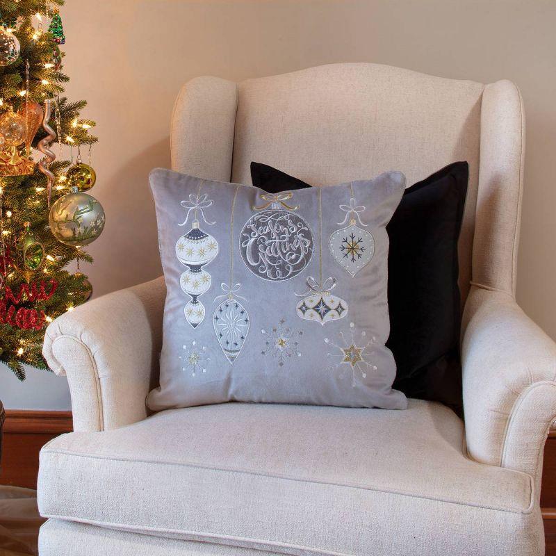 16.5"x16.5" Indoor Christmas 'Velvet Ornaments' Multi Square Throw Pillow Cover - Pillow Perfect